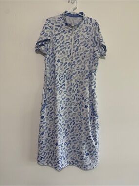 Girls' Light Blue Leopard-Print Casual Dress with Zip Front
